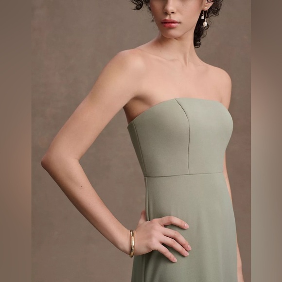 BHLDN Everly Strapless Crepe Gown Dress in Sage Green - Picture 2 of 9